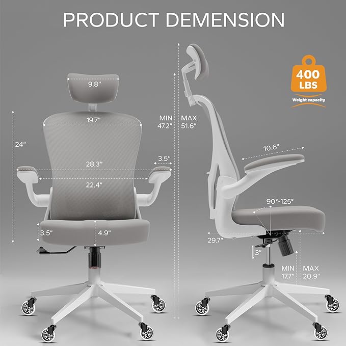 Ergonomic Desk Chair with 300LBS Capacity,Adjustable Headrest,Lumbar Support,and Breathable Mesh Back - Perfect for Home Office,Study,and Gaming (Grey) - LeafyLoom