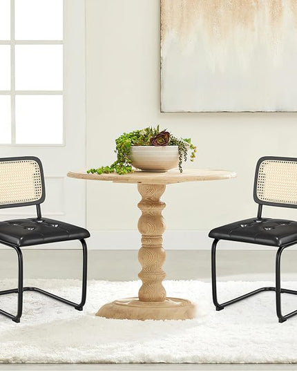 Farini Kitchen Dining Chairs Set of 2,Mid-Century Modern Chair Armless Mesh Backrest Cane Rattan Chairs for Home Dining Room(Black-PU Leather) - LeafyLoom