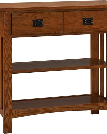 Leick Home 8261 Mission Impeccable Wood Bookcase with Drawers in Medium Oak - LeafyLoom
