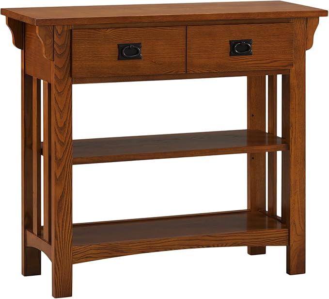 Leick Home 8261 Mission Impeccable Wood Bookcase with Drawers in Medium Oak - LeafyLoom