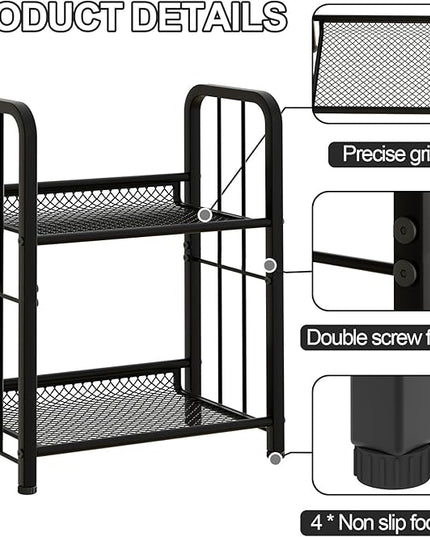 Bookshelf Storage Shelf Bookcase Freestanding Storage Stand Book Organizer for Living Room, Bedroom, Kitchen, Rust Resistance,Easy Assembly Multi-Functional Organizer (2 Tiers Black) - LeafyLoom