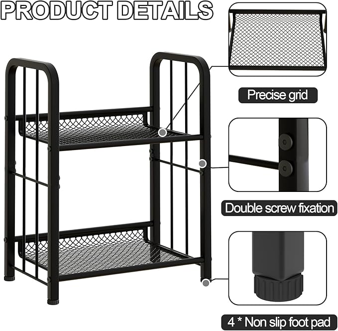 Bookshelf Storage Shelf Bookcase Freestanding Storage Stand Book Organizer for Living Room, Bedroom, Kitchen, Rust Resistance,Easy Assembly Multi-Functional Organizer (2 Tiers Black) - LeafyLoom