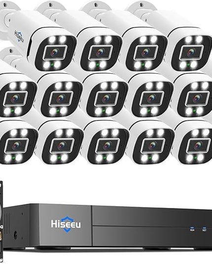 Hiseeu 16CH 3K Wired Security Camera System with Alarm Spotlight,Audio Vehicle/Person Detection 5MP 16CH DVR,5MP 16PCS Outdoor Indoor Surveillance CCTV Cameras 3TB HDD 24/7 Record Remote Access Hiseeu