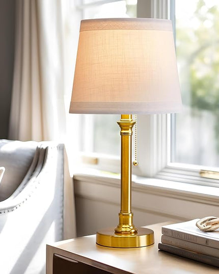 Oneach 19.5'' Gold Table Lamp for Living Room Nightstand Modern Lamps Brass Table Lamp for Bedroom Metal Bedside Lamp with White Drum Shade - LeafyLoom
