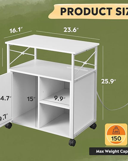 DEVAISE File Cabinet with Charging Station, Lockable Lateral Filing Cabinets for Home Office, Printer Cabinet Accommodates A4/Letter size file folders, White - LeafyLoom