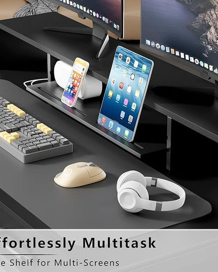 Computer Desk with Drawers, 47" Home Office Desk with Monitor Shelf, Writing Desk with Storage, Gaming Desk Work Desk Study Desk for Bedroom, Black - LeafyLoom