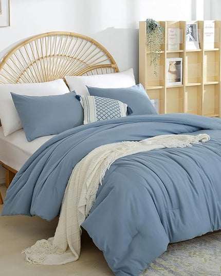 Grayish Blue Full Comforter Boho Dusty Blue 3PCS Microfiber Bed Comforter Sets for All Season Comforter for Men and Women Soft Lightweight Bed Comforter Set (1 Comforter, 2 Pillowcases) - LeafyLoom