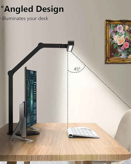 Micomlan Architect Desk Lamp with Atmosphere Lighting, Adjustable Led Desk Light for Home Office with Base, 24W Bright Auto Dimming Table Light with Rotatable Swing Arm for Workbench Computer - LeafyLoom