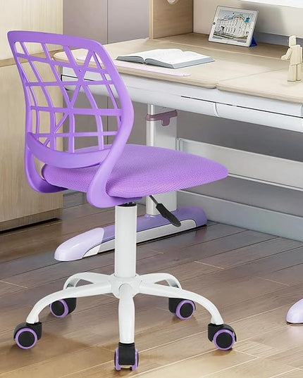 FurnitureR Kids Desk Chair, Armless Small Adjsutable Swivel Task Chair with Soft Cushion for Study Kids Teens Child, Purple - LeafyLoom