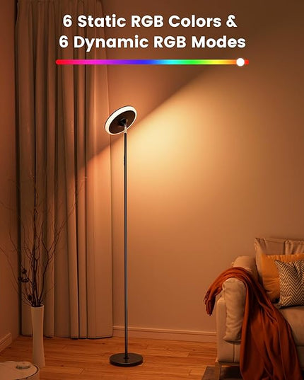 UFO Torchiere Floor Lamps,42W 3700LM Bright Torchiere Sky Modern LED Lamps,Tall Standing Pole Light with Remote,5 Color Dimmable,85% Energy Saving,Memory & Timer,for Living Room,Bedroom(Black) - LeafyLoom