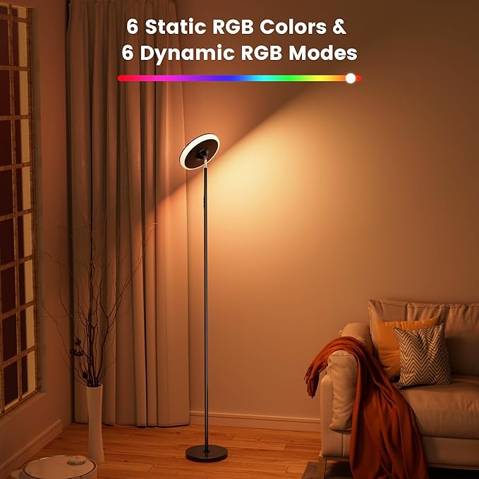 UFO Torchiere Floor Lamps,42W 3700LM Bright Torchiere Sky Modern LED Lamps,Tall Standing Pole Light with Remote,5 Color Dimmable,85% Energy Saving,Memory & Timer,for Living Room,Bedroom(Black) - LeafyLoom