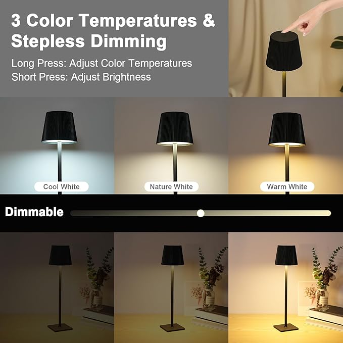 Neoglint Cordless Floor Lamp for Outdoor/Indoor, Touch Control Adjustable Height LED Lamp, Dimmable Rechargeable Battery Operated Lamp for Bedroom, Living Room, Patio (Round) - LeafyLoom