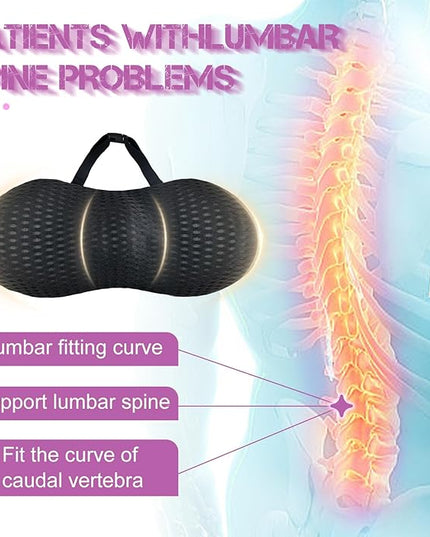 Lumbar Support Pillow - Memory Foam for Low Back Pain Relief, Ergonomic Streamline Car Seat, Office Chair, Recliner and Bed (Upgrade Black) - LeafyLoom