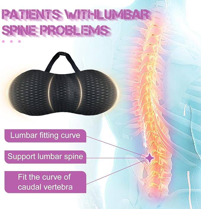 Lumbar Support Pillow - Memory Foam for Low Back Pain Relief, Ergonomic Streamline Car Seat, Office Chair, Recliner and Bed (Upgrade Black) - LeafyLoom