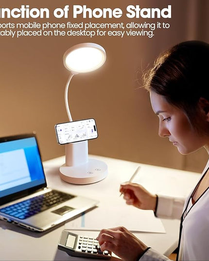 Desk Lamps for Home Office with Pen Holder/Organizer,6 Color Modes,Stepless Dimming,Study Desk Lamp for Kids,LED Desk Light Gooseneck Eye-Caring Lamp with Phone Stand/Storage,College Dorm Essentials - LeafyLoom
