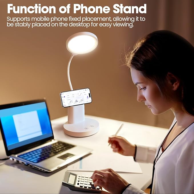 Desk Lamps for Home Office with Pen Holder/Organizer,6 Color Modes,Stepless Dimming,Study Desk Lamp for Kids,LED Desk Light Gooseneck Eye-Caring Lamp with Phone Stand/Storage,College Dorm Essentials - LeafyLoom