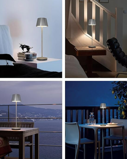 Modern LED Cordless Waterproof Table Lamp,5200mAh Touch Dimmable Desk Lamp,Rechargeable Battery Powered Night Light for Indoor/Outdoor Dining (Silver, 3000K, Warm White) - LeafyLoom