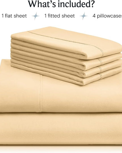 LuxClub 6 PC Full Sheet Set, Breathable Luxury Bed Sheets, Deep Pockets 18" Eco Friendly Wrinkle Free Cooling Bed Sheets Machine Washable Hotel Bedding Silky Soft - Yellow Full - LeafyLoom