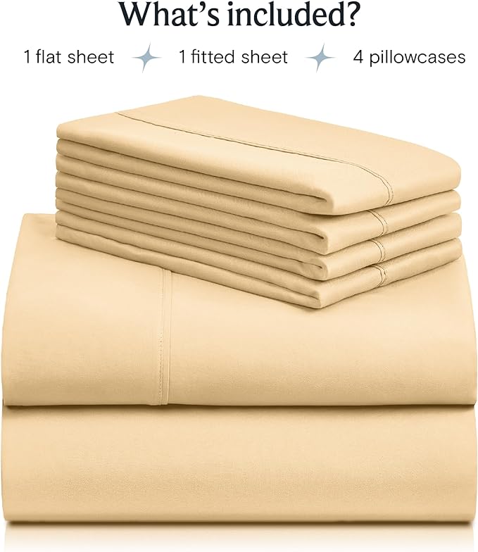 LuxClub 6 PC Full Sheet Set, Breathable Luxury Bed Sheets, Deep Pockets 18" Eco Friendly Wrinkle Free Cooling Bed Sheets Machine Washable Hotel Bedding Silky Soft - Yellow Full - LeafyLoom