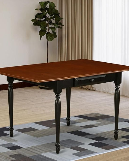 East West Furniture Monza Mid-Century Modern Rectangle Dining Table Top with Dropleaf & Stylish Legs, 36x54 Inch, Black & Cherry - LeafyLoom