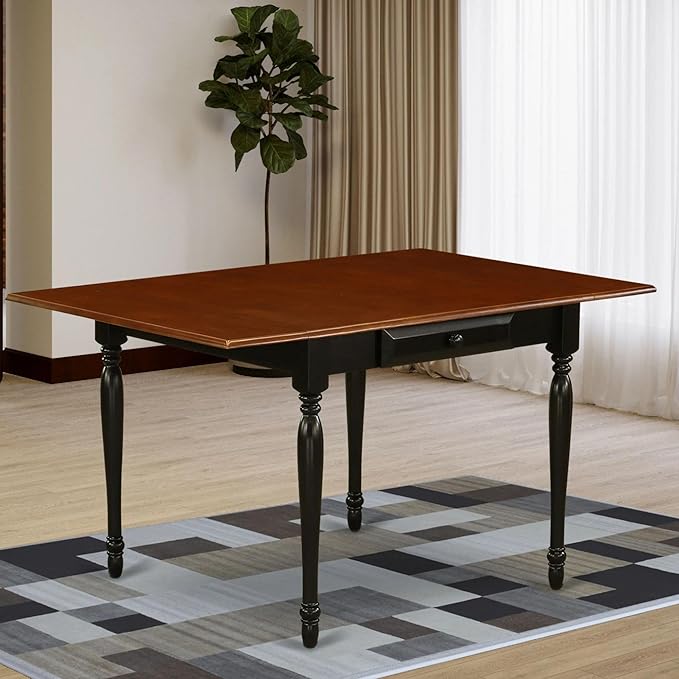 East West Furniture Monza Mid-Century Modern Rectangle Dining Table Top with Dropleaf & Stylish Legs, 36x54 Inch, Black & Cherry - LeafyLoom