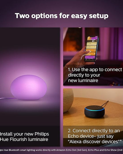 Philips Hue Flourish Smart Table Lamp, White- White and Color Ambiance LED Color-Changing Light- 1 Pack - Control with Hue App- Compatible with Alexa, Google Assistant, and Apple Homekit PhilipsHue