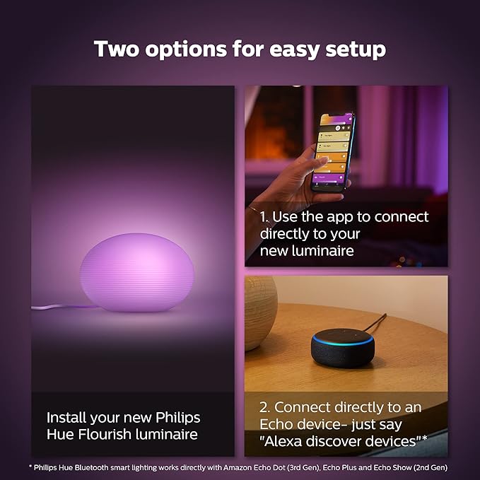 Philips Hue Flourish Smart Table Lamp, White- White and Color Ambiance LED Color-Changing Light- 1 Pack - Control with Hue App- Compatible with Alexa, Google Assistant, and Apple Homekit PhilipsHue