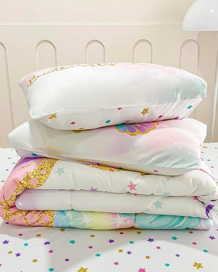 Twin Size Comforter Set for Girls, 5-Piece Bed in a Bag, 3D Colorful Butterfly Bedding Comforter Sheet Set, Ultra Soft and Fluffy, Pink & Rainbow Color - LeafyLoom