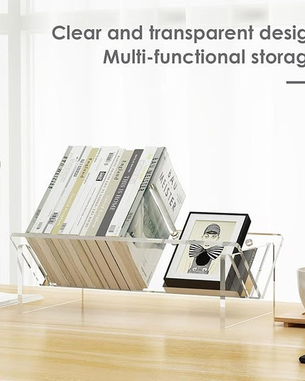 Acrylic Desk Bookshelf,Small Desktop Bookcases Clear Book Shelf Organizer for Home Office School,Book Stand Display Rack for CDs Magazines Books - LeafyLoom