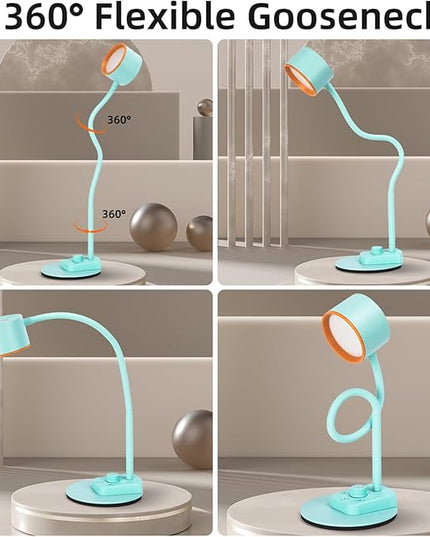 Desk Lamp, Fully Dimmable Bedside Reading Lamp with USB C + A Charging Ports, 5 Colors, Simple to Operate, Eye Care Metal Table Lamp Efficient Gooseneck Desk Lamps for Home Office College Dorm Room - LeafyLoom