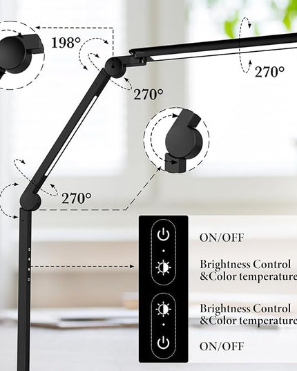 LED Desk Lamp with USB Charging Ports,Creative Touch Reading Light, with Memory Dual Light and Adjustable Swing Arm,15W 4 CCT Eye-Care Modes & 4 Brightness Levels Table Lamp for Home Office-Black - LeafyLoom
