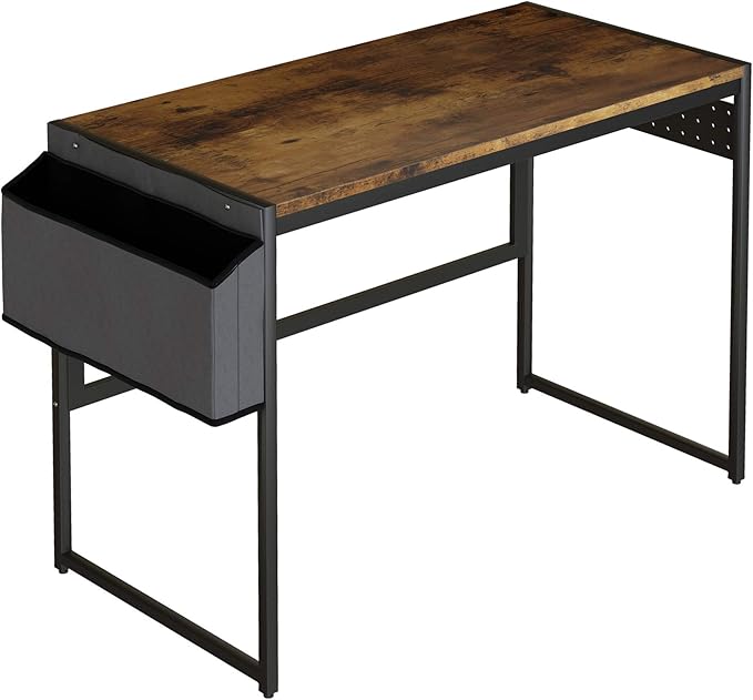 DKLGG Computer Desk 39" Home Office Desk Laptop Study Table Workstation with A Storage Bag and Headphone Hook Retro Industrial Design Small Computer Desk for Teens, Brown - LeafyLoom