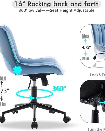 YOUNIKE Armless Office Chair with Wheels Swivel Leather Desk Chair, Upholstered Adjustable Computer Task Chair, Modern Rolling Gaming Chair Mid Back, Blue - LeafyLoom