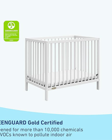 Graco Teddi 4-in-1 Convertible Mini Crib with Bonus Water-Resistant Mattress (White) – GREENGUARD Gold Certified, 2.75-Inch Mattress Included, Convenient Size, Easy 30-Minute Assembly - LeafyLoom