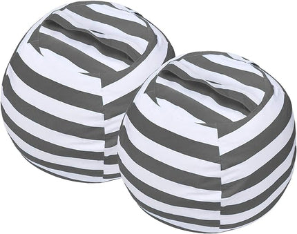 2 PCS Stuffed Animal Storage Bean Bag Chair Cover, Cotton Canvas Beanbag with Zipper for Organizing Kid's and Adults Room Grey 24" - LeafyLoom