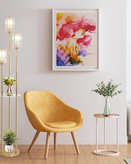 HMVPL Gold Floor Lamps for Living Room, Modern Floor Lamp with Shelves, Crystal Standing Lamps with Table, Brass Floor Lamp with Crystal Shade, On/Off Switch, Mid Century Corner Floor Lamp for Bedroom - LeafyLoom