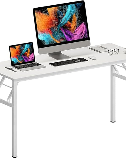 Need Home Office Desk Large Computer Desk 60 inch Sturdy Table Foldable Desk Gaming Computer Table No Assembly Required, White&White Frame AC5DW(152.4 * 60) - LeafyLoom