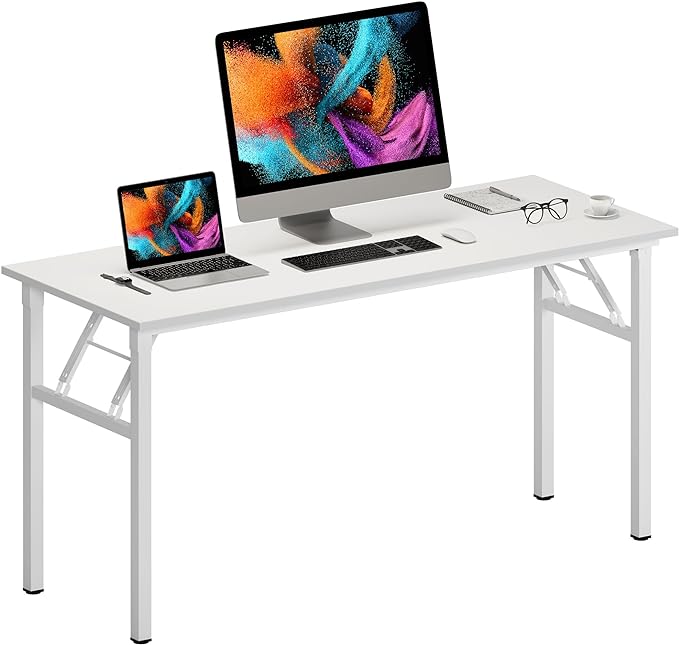 Need Home Office Desk Large Computer Desk 60 inch Sturdy Table Foldable Desk Gaming Computer Table No Assembly Required, White&White Frame AC5DW(152.4 * 60) - LeafyLoom