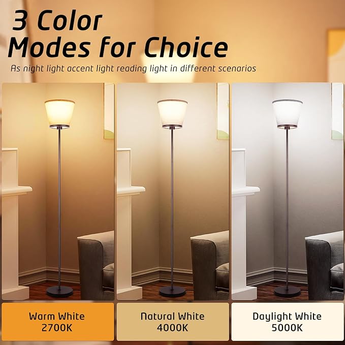 LED Floor Lamp, 3 Color Temperatures Floor Lamp for Living Room Bedroom Office, 68" Tall Standing Lamp Floor Lamp. 15W Bulb Included(Brown). - LeafyLoom