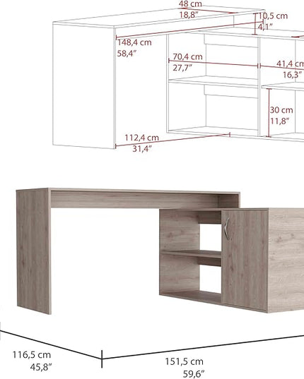 NicBex Kimberly-DW-00003-LWJ Home Office Desks, 59.6"x45.9"x30.1", Light Gray - LeafyLoom