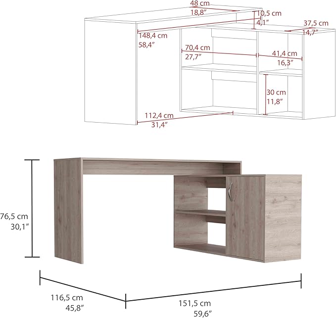 NicBex Kimberly-DW-00003-LWJ Home Office Desks, 59.6"x45.9"x30.1", Light Gray - LeafyLoom