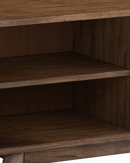 SIMPLIHOME Clarkson SOLID ACACIA WOOD 60 Inch Wide Mid Century Design TV Media Stand in Rustic Natural Aged Brown for TVs up to 65 Inches, For the Living Room and Entertainment Center - LeafyLoom