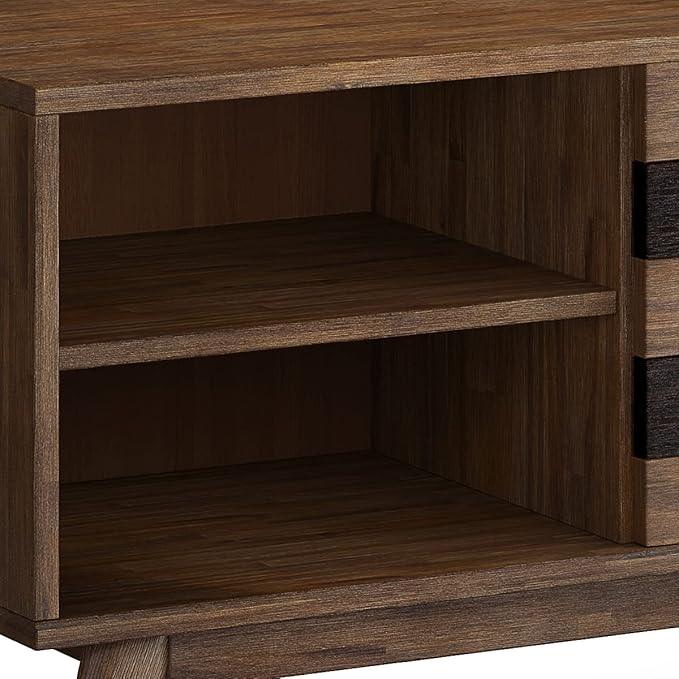 SIMPLIHOME Clarkson SOLID ACACIA WOOD 60 Inch Wide Mid Century Design TV Media Stand in Rustic Natural Aged Brown for TVs up to 65 Inches, For the Living Room and Entertainment Center - LeafyLoom