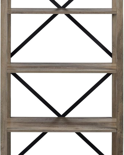 Walker Edison Andersen Urban Industrial Metal X Back 4 tier Bookshelf, 64 Inch, Grey Wash - LeafyLoom
