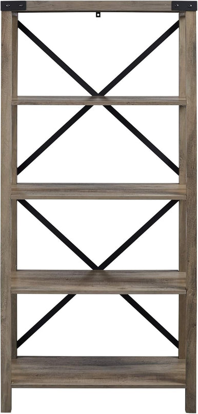 Walker Edison Andersen Urban Industrial Metal X Back 4 tier Bookshelf, 64 Inch, Grey Wash - LeafyLoom
