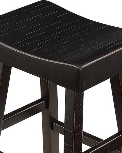 Lexicon Saddle Bar Stools Set of 2 Barstools with Footrest, Armless Dining Chairs for Kitchen Island, Breakfast Nook, Living Room, Pub Height, Black - LeafyLoom