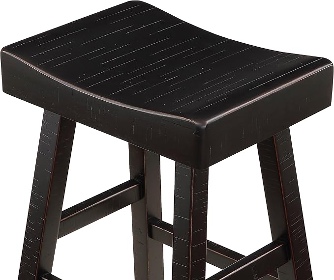 Lexicon Saddle Bar Stools Set of 2 Barstools with Footrest, Armless Dining Chairs for Kitchen Island, Breakfast Nook, Living Room, Pub Height, Black - LeafyLoom