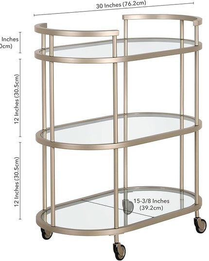 Henn&Hart 30" Wide Oval Bar Cart in Satin Nickel, Bar Carts for the Home - LeafyLoom
