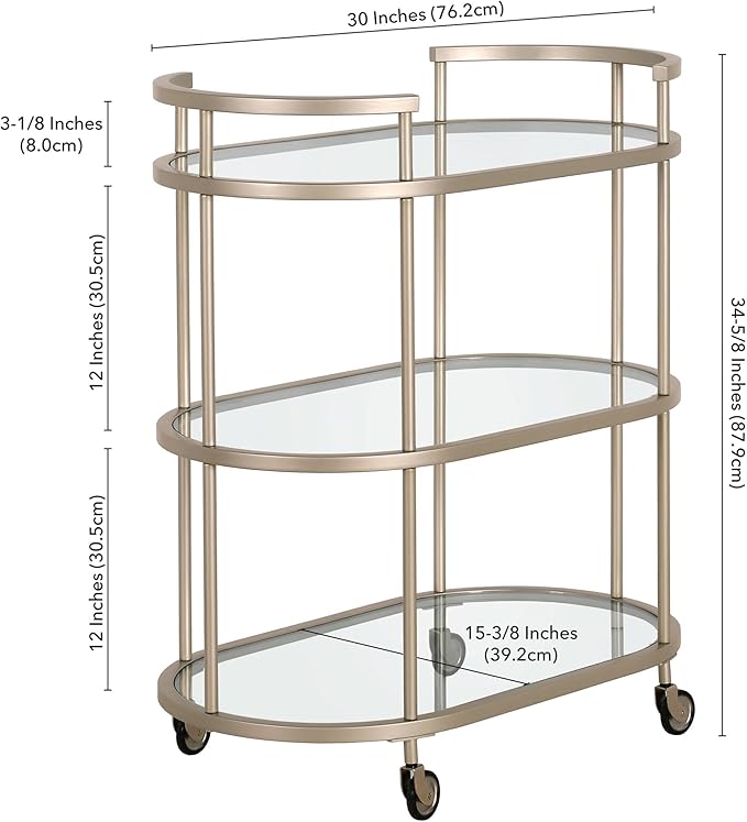 Henn&Hart 30" Wide Oval Bar Cart in Satin Nickel, Bar Carts for the Home - LeafyLoom