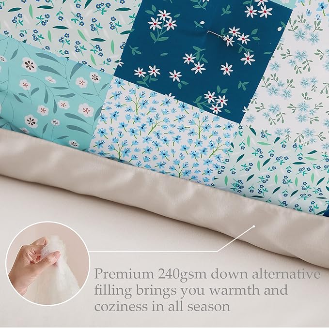 Whale Flotilla King Comforter Set, Soft Reversible Blue Bedding Comforter Set with Boho Pattern, 1 Micoriber Patchwork Comforter and 2 Pillow Shams, 3 Pieces - LeafyLoom